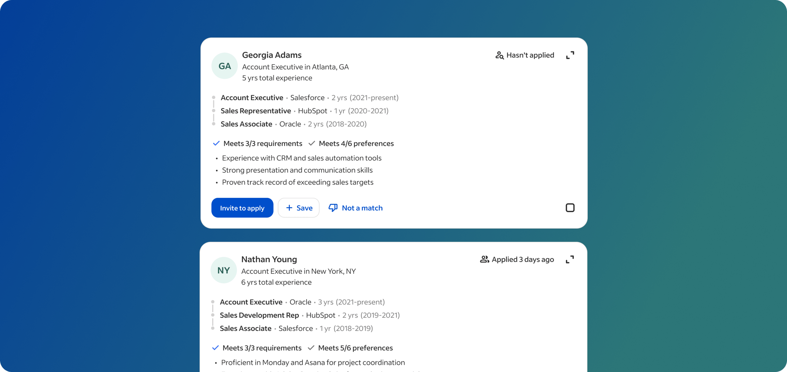 Candidate card design system for Deep Sourcing