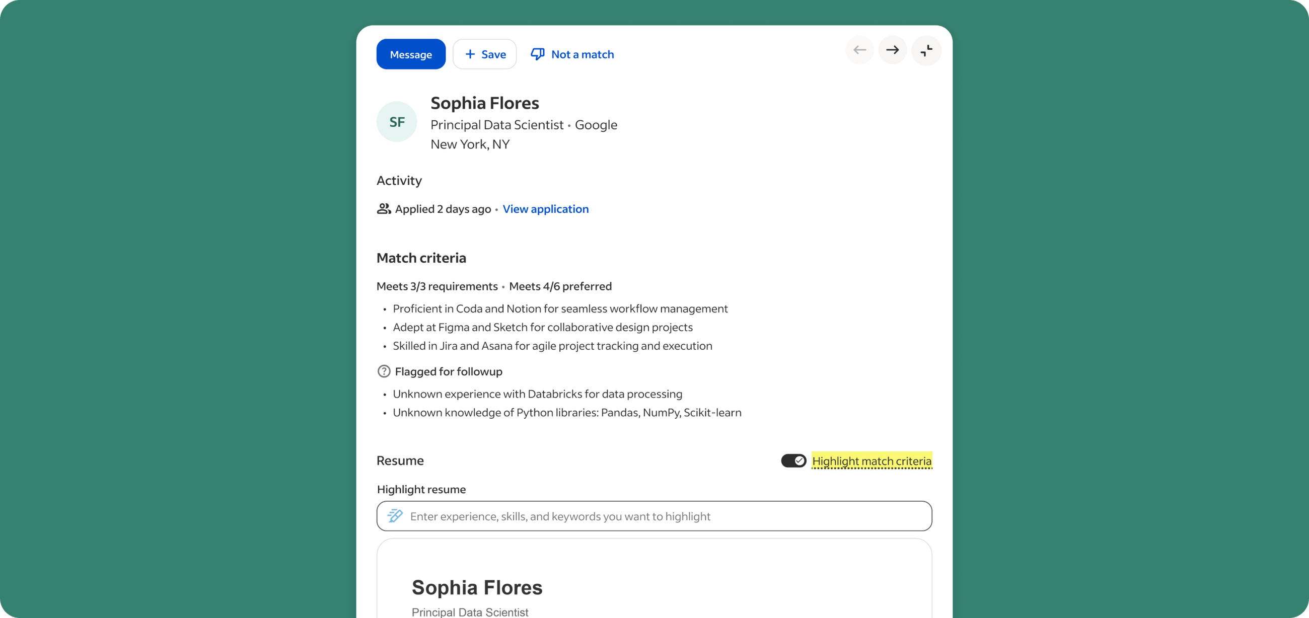Candidate review interaction in Deep Sourcing