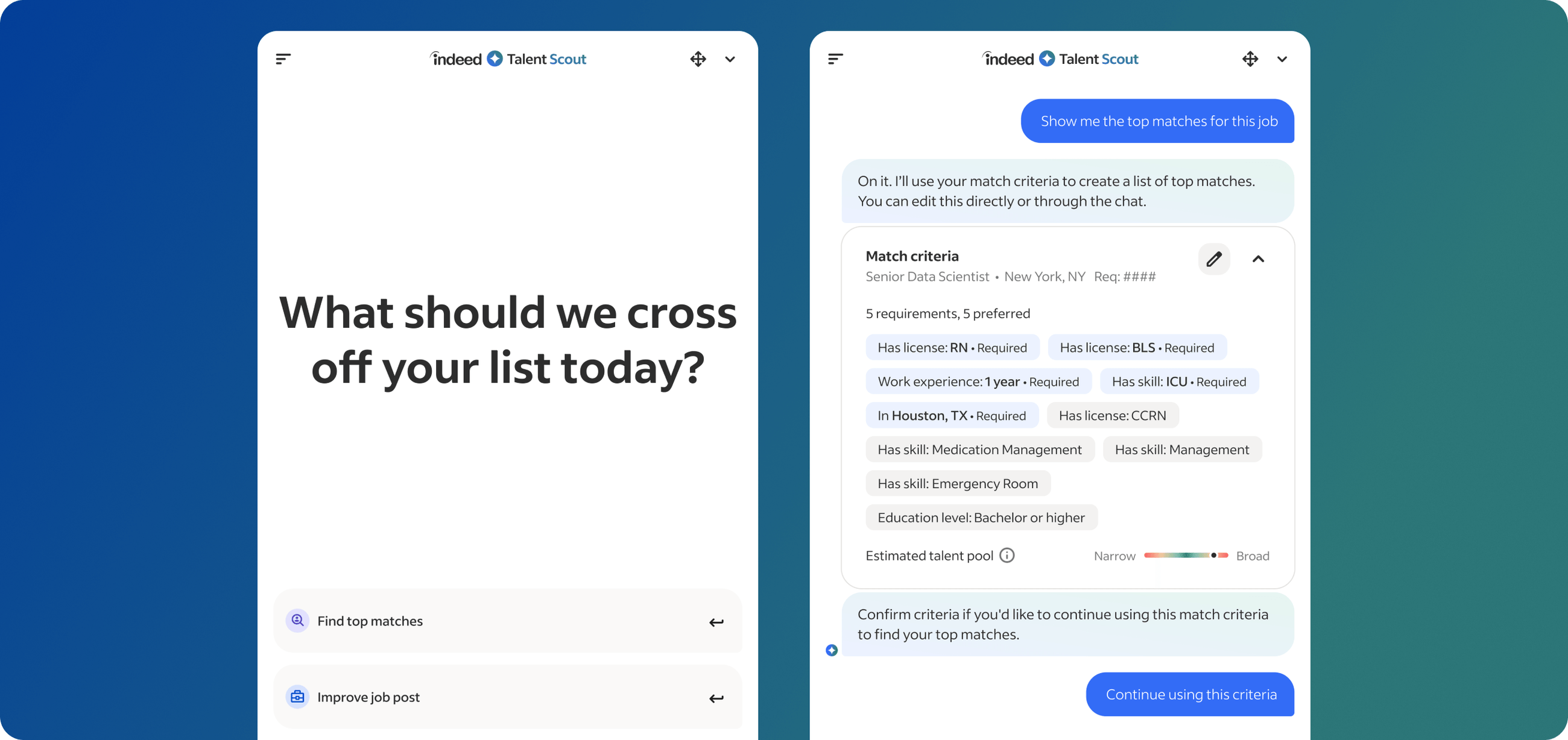 Talent Scout hero interface overview