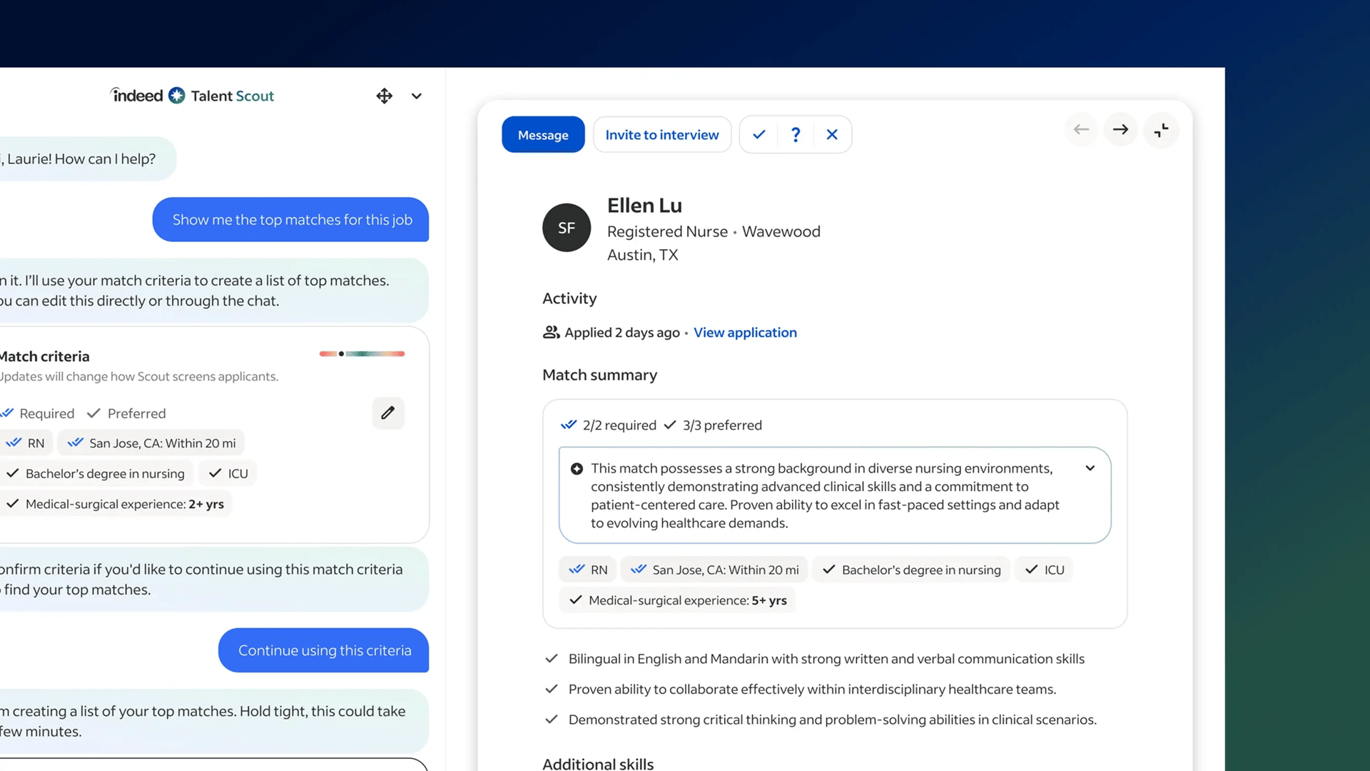 Candidate resume and review experience